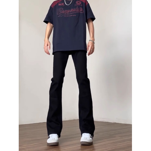 cleanfit彎刀牛仔褲黑色高腰微喇褲男生美式vibe風高街修身直筒褲 cleanfit彎刀牛仔褲黑色高腰微喇褲男生美式vibe風高街修身直筒褲