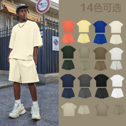 美式街頭425G重磅FOG運動短褲男女款侃爺高街寬松純色短袖T恤套裝