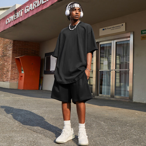 美式街頭425G重磅FOG運動短褲男女款侃爺高街寬松純色短袖T恤套裝 美式街頭425G重磅FOG運動短褲男女款侃爺高街寬松純色短袖T恤套裝