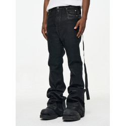 CWHAT高街RO風塗層刷膠微喇叭拖地牛仔褲男潮牌寬松微彈上蠟褲子