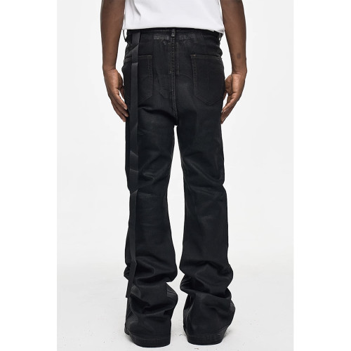 CWHAT高街RO風塗層刷膠微喇叭拖地牛仔褲男潮牌寬松微彈上蠟褲子 CWHAT高街RO風塗層刷膠微喇叭拖地牛仔褲男潮牌寬松微彈上蠟褲子