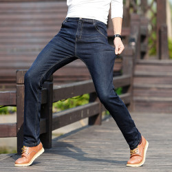 JEANS彈力牛仔褲男青年春秋季厚款修身直筒加大碼彈性長褲子春秋