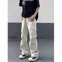 Entong美式百搭工裝褲設計感大口袋寬松直筒高街男春秋季休閒長褲