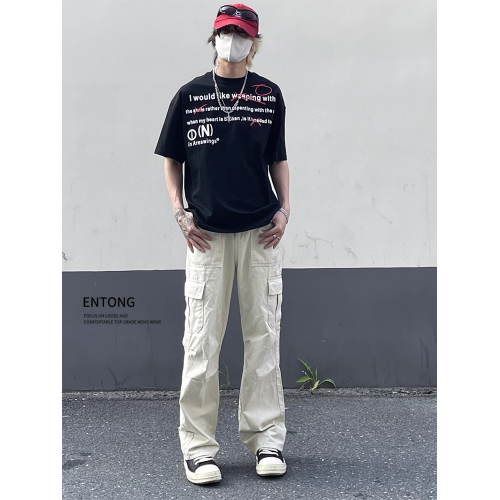 Entong美式百搭工裝褲設計感大口袋寬松直筒高街男春秋季休閒長褲 Entong美式百搭工裝褲設計感大口袋寬松直筒高街男春秋季休閒長褲