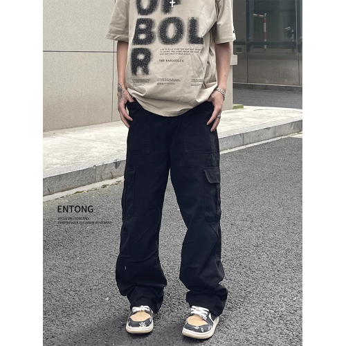Entong美式百搭工裝褲設計感大口袋寬松直筒高街男春秋季休閒長褲 Entong美式百搭工裝褲設計感大口袋寬松直筒高街男春秋季休閒長褲