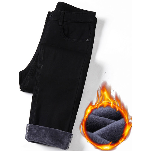 2025秋季新款彈力修身黑色牛仔褲男士直筒寬鬆休閒長褲子秋冬加絨