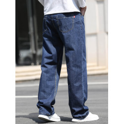 秋冬純棉厚料超大直筒牛仔褲男特寬松薄款加肥大碼胖子休閒水桶褲