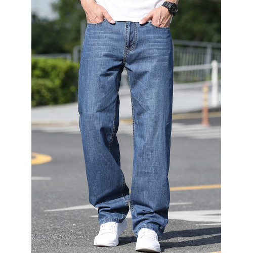 秋冬純棉厚料超大直筒牛仔褲男特寬松薄款加肥大碼胖子休閒水桶褲 秋冬純棉厚料超大直筒牛仔褲男特寬松薄款加肥大碼胖子休閒水桶褲