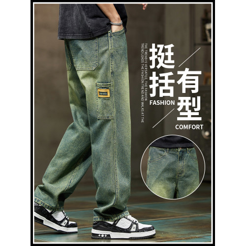 秋冬濶腿牛仔褲男士2025新款美式復古寬松潮牌休閒直筒長褲子冬季 秋冬濶腿牛仔褲男士2025新款美式復古寬松潮牌休閒直筒長褲子冬季