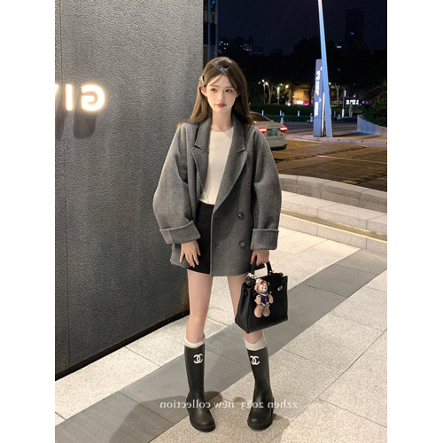 反季特價灰色西裝呢子大衣女秋冬2025年新款毛呢外套高級感小個子 反季特價灰色西裝呢子大衣女秋冬2025年新款毛呢外套高級感小個子