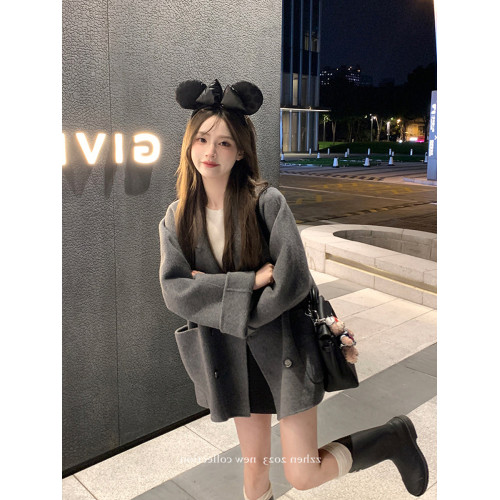 反季特價灰色西裝呢子大衣女秋冬2025年新款毛呢外套高級感小個子 反季特價灰色西裝呢子大衣女秋冬2025年新款毛呢外套高級感小個子