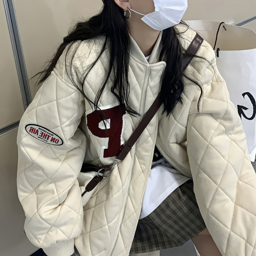 菱格棉服棒球服女冬季新款加厚棉衣寬松設計感小衆棉襖夾棉外套潮