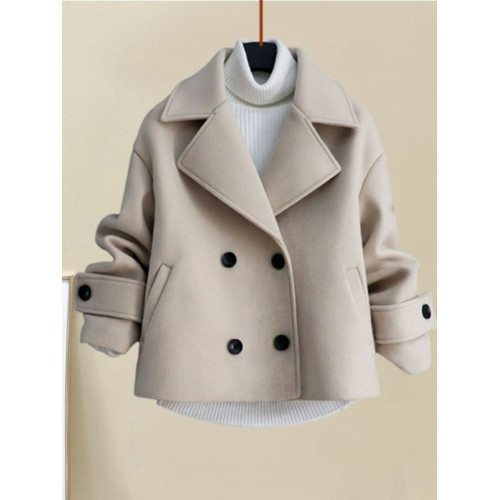 秋冬新款韓版毛呢外套短款遮肉小香風小個子法式西裝領港風外套女