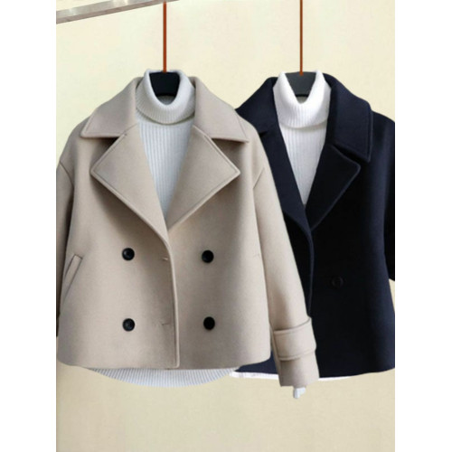 秋冬新款韓版毛呢外套短款遮肉小香風小個子法式西裝領港風外套女