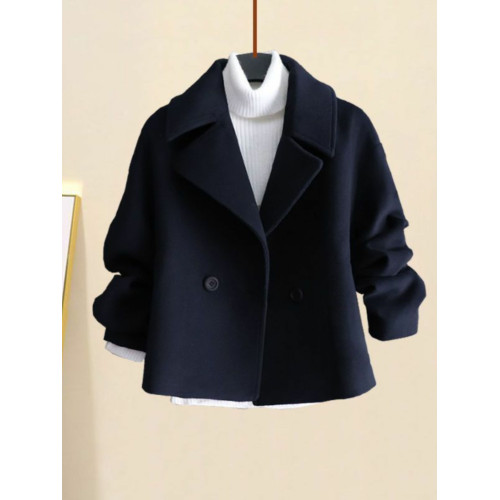 秋冬新款韓版毛呢外套短款遮肉小香風小個子法式西裝領港風外套女