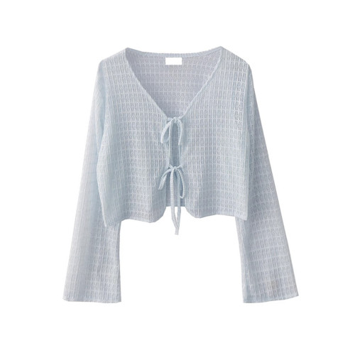 夏季薄款開衫罩衫女大碼胖mm微胖藍色坎肩冰絲針織長袖防曬外套 夏季薄款開衫罩衫女大碼胖mm微胖藍色坎肩冰絲針織長袖防曬外套