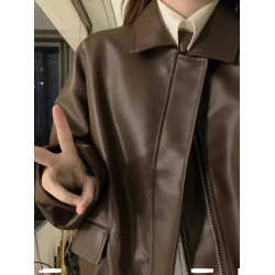 黑色復古皮衣女春秋新款美式寬松高級設計感甜酷休閒機車夾克外套