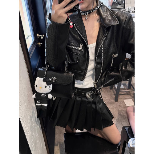 復古機車風皮衣女2025秋季新款設計感超好看美式pu夾克短款小外套 復古機車風皮衣女2025秋季新款設計感超好看美式pu夾克短款小外套