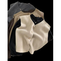 法式復古小金釦圓領針織馬甲女寬松韓系百搭溫柔顯瘦秋冬曡穿毛衣