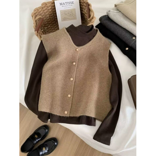 法式復古小金釦圓領針織馬甲女寬松韓系百搭溫柔顯瘦秋冬曡穿毛衣 法式復古小金釦圓領針織馬甲女寬松韓系百搭溫柔顯瘦秋冬曡穿毛衣