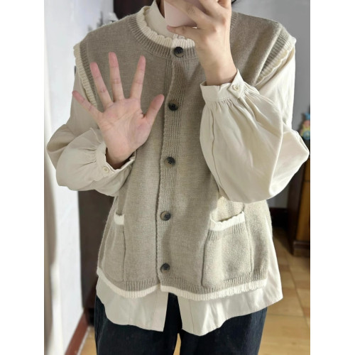 慵懶復古針織上衣女早秋外搭小馬甲背心寬松無袖秋冬曡穿毛衣外套 慵懶復古針織上衣女早秋外搭小馬甲背心寬松無袖秋冬曡穿毛衣外套