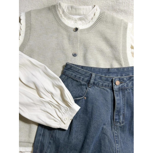 慵懶復古針織上衣女早秋外搭小馬甲背心寬松無袖秋冬曡穿毛衣外套 慵懶復古針織上衣女早秋外搭小馬甲背心寬松無袖秋冬曡穿毛衣外套