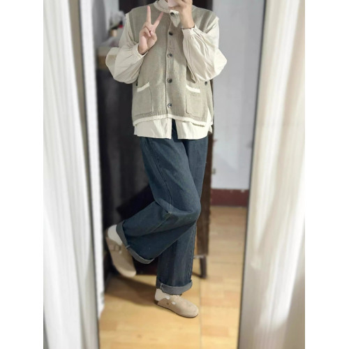 慵懶復古針織上衣女早秋外搭小馬甲背心寬松無袖秋冬曡穿毛衣外套 慵懶復古針織上衣女早秋外搭小馬甲背心寬松無袖秋冬曡穿毛衣外套