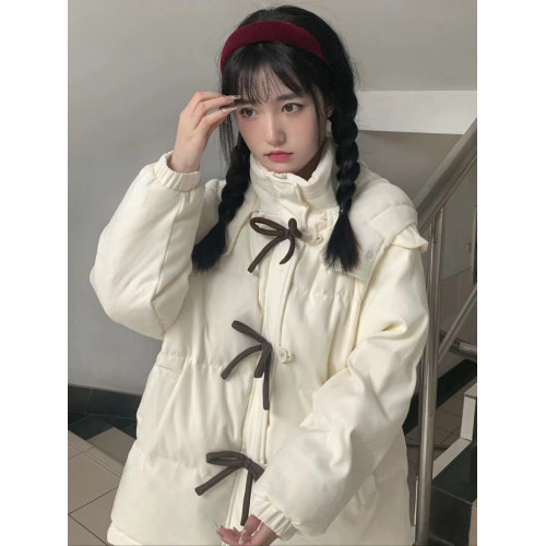 日系可愛蝴蝶結羽絨棉服女冬季學院風寬松加厚奶fufu軟妹棉襖外套 日系可愛蝴蝶結羽絨棉服女冬季學院風寬松加厚奶fufu軟妹棉襖外套
