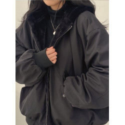 羊羔毛外套女加絨加厚兩面穿棉服冬季新款棉襖拉鍊連帽厚棉衣上衣