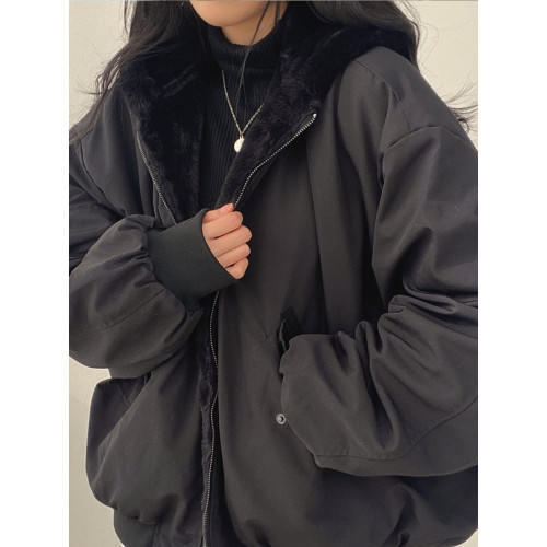 羊羔毛外套女加絨加厚兩面穿棉服冬季新款棉襖拉鍊連帽厚棉衣上衣 羊羔毛外套女加絨加厚兩面穿棉服冬季新款棉襖拉鍊連帽厚棉衣上衣