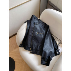 小C家 黑色短款皮衣外套女2025新款秋酷颯風小個子立領機車皮夾克