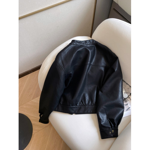 小C家 黑色短款皮衣外套女2025新款秋酷颯風小個子立領機車皮夾克