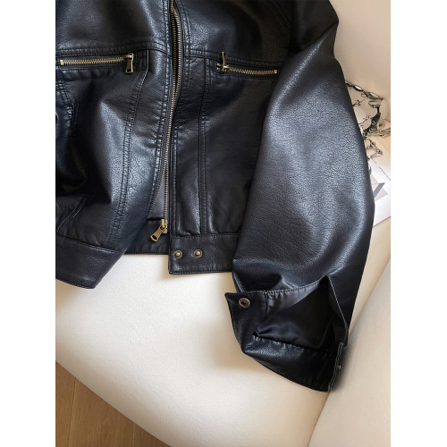 小C家 黑色短款皮衣外套女2025新款秋酷颯風小個子立領機車皮夾克