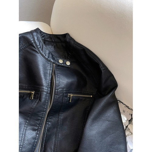 小C家 黑色短款皮衣外套女2025新款秋酷颯風小個子立領機車皮夾克