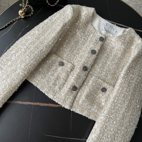 2025秋季新品小香風亮片粗花呢混紡編織外套女氣質短款小個子上衣 2025秋季新品小香風亮片粗花呢混紡編織外套女氣質短款小個子上衣