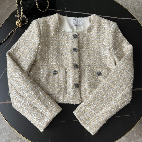 2025秋季新品小香風亮片粗花呢混紡編織外套女氣質短款小個子上衣 2025秋季新品小香風亮片粗花呢混紡編織外套女氣質短款小個子上衣