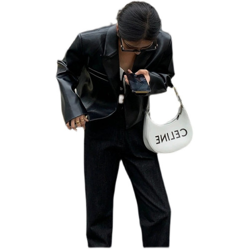 2025年春秋新款黑色短款高腰小皮衣外套女炸街高級設計感時尚夾克 2025年春秋新款黑色短款高腰小皮衣外套女炸街高級設計感時尚夾克