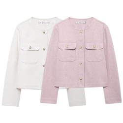 歐美風 2024秋季新款女裝設計感小香風口袋飾軟質夾克外套3046270