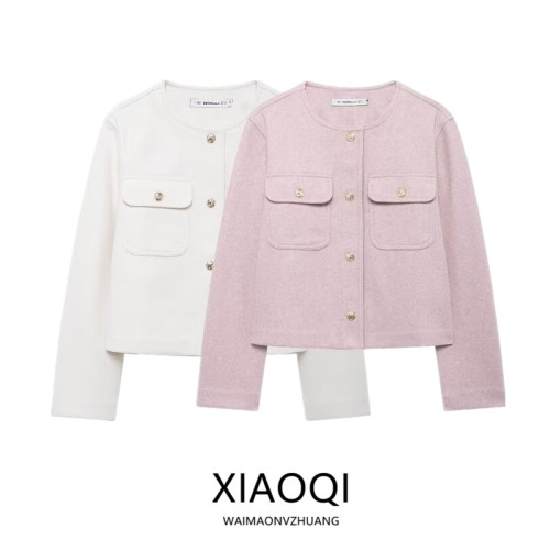 歐美風 2024秋季新款女裝設計感小香風口袋飾軟質夾克外套3046270 歐美風 2024秋季新款女裝設計感小香風口袋飾軟質夾克外套3046270
