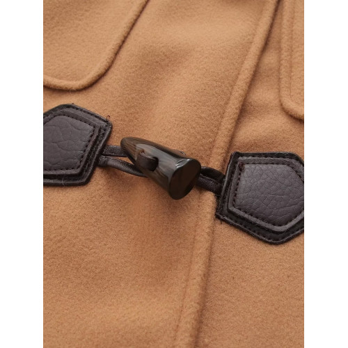 日系jk製服外套女秋冬季學院風小個子加厚保暖牛角釦毛呢連帽大衣