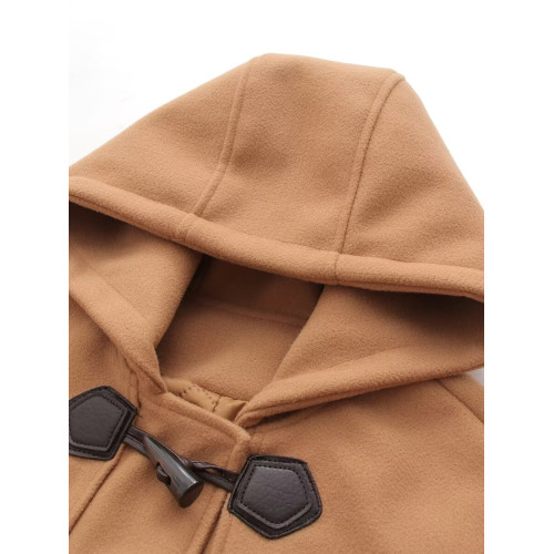 日系jk製服外套女秋冬季學院風小個子加厚保暖牛角釦毛呢連帽大衣