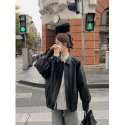 皮衣外套女2025春秋新款復古黑色高級感小個子休閒寬松大碼皮夾克