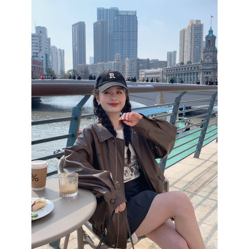 皮衣外套女2025春秋新款復古黑色高級感小個子休閒寬松大碼皮夾克 皮衣外套女2025春秋新款復古黑色高級感小個子休閒寬松大碼皮夾克