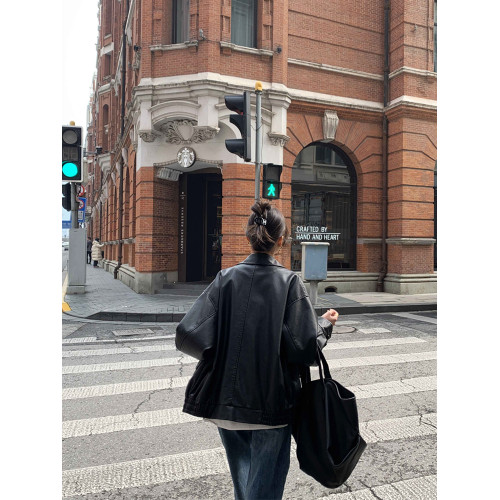 皮衣外套女2025春秋新款復古黑色高級感小個子休閒寬松大碼皮夾克 皮衣外套女2025春秋新款復古黑色高級感小個子休閒寬松大碼皮夾克