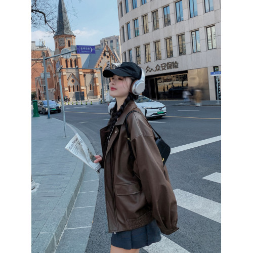 皮衣外套女2025春秋新款復古黑色高級感小個子休閒寬松大碼皮夾克 皮衣外套女2025春秋新款復古黑色高級感小個子休閒寬松大碼皮夾克