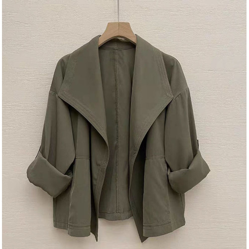 港風短外套小衆設計感帥氣復古大翻領無釦短款風衣休閒薄外套女 港風短外套小衆設計感帥氣復古大翻領無釦短款風衣休閒薄外套女