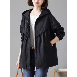 有裡布！休閒大碼寬松中長款外套女2025春秋新款韓版連帽風衣夾克