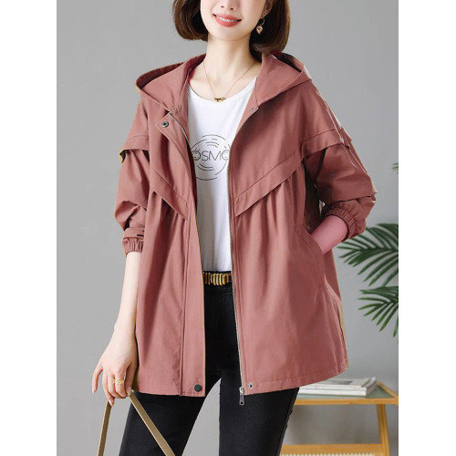 有裡布!休閒大碼寬松中長款外套女2025春秋新款韓版連帽風衣夾克 有裡布!休閒大碼寬松中長款外套女2025春秋新款韓版連帽風衣夾克