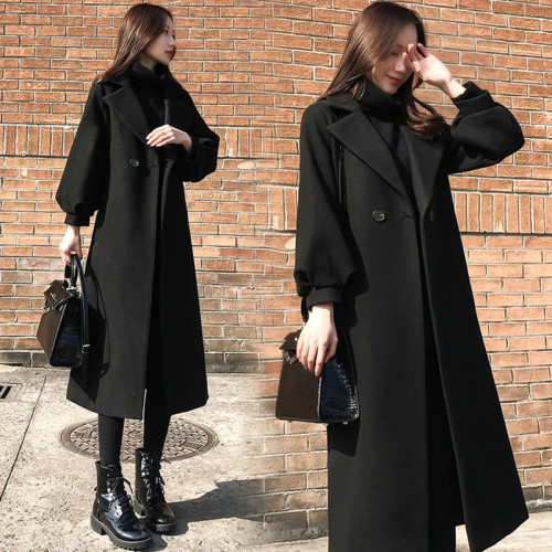 大碼女裝加棉加厚毛呢外套女秋冬胖妹妹中長款韓版呢子大衣200斤