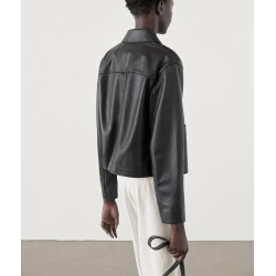 春季新品女高級感優雅氣質法式黑色翻領PU皮衣短外套 4703813